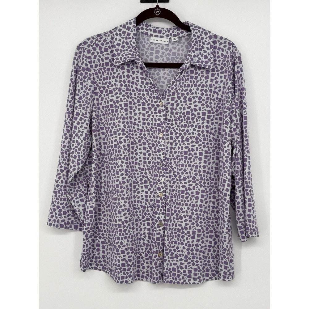 Susan Graver 3/4 Sleeve Button Up Top XL